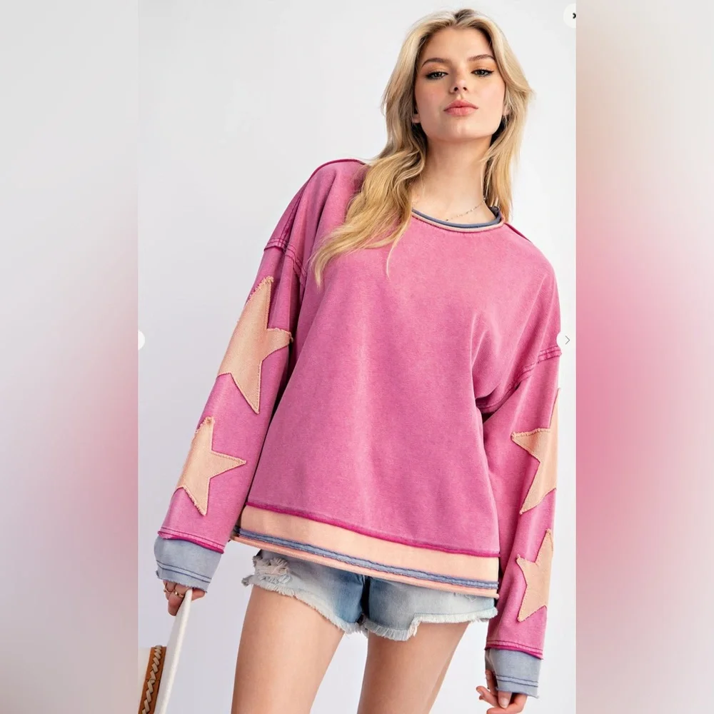 NEW POL Pink Star Sweatshirt! SZ Small - Picture 1 of 5
